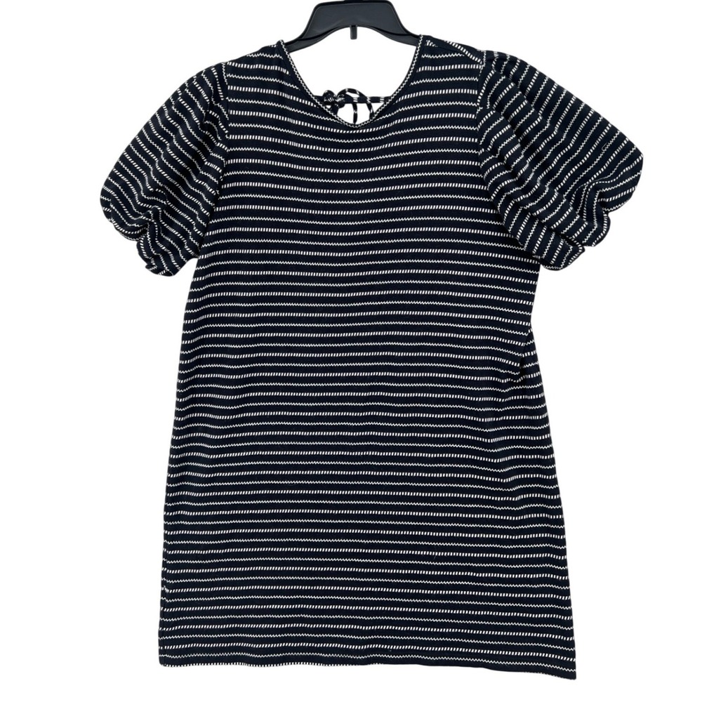 Loft Beach Striped Puff Sleeve Mini Dress Size XL Black White Tie Back Coastal